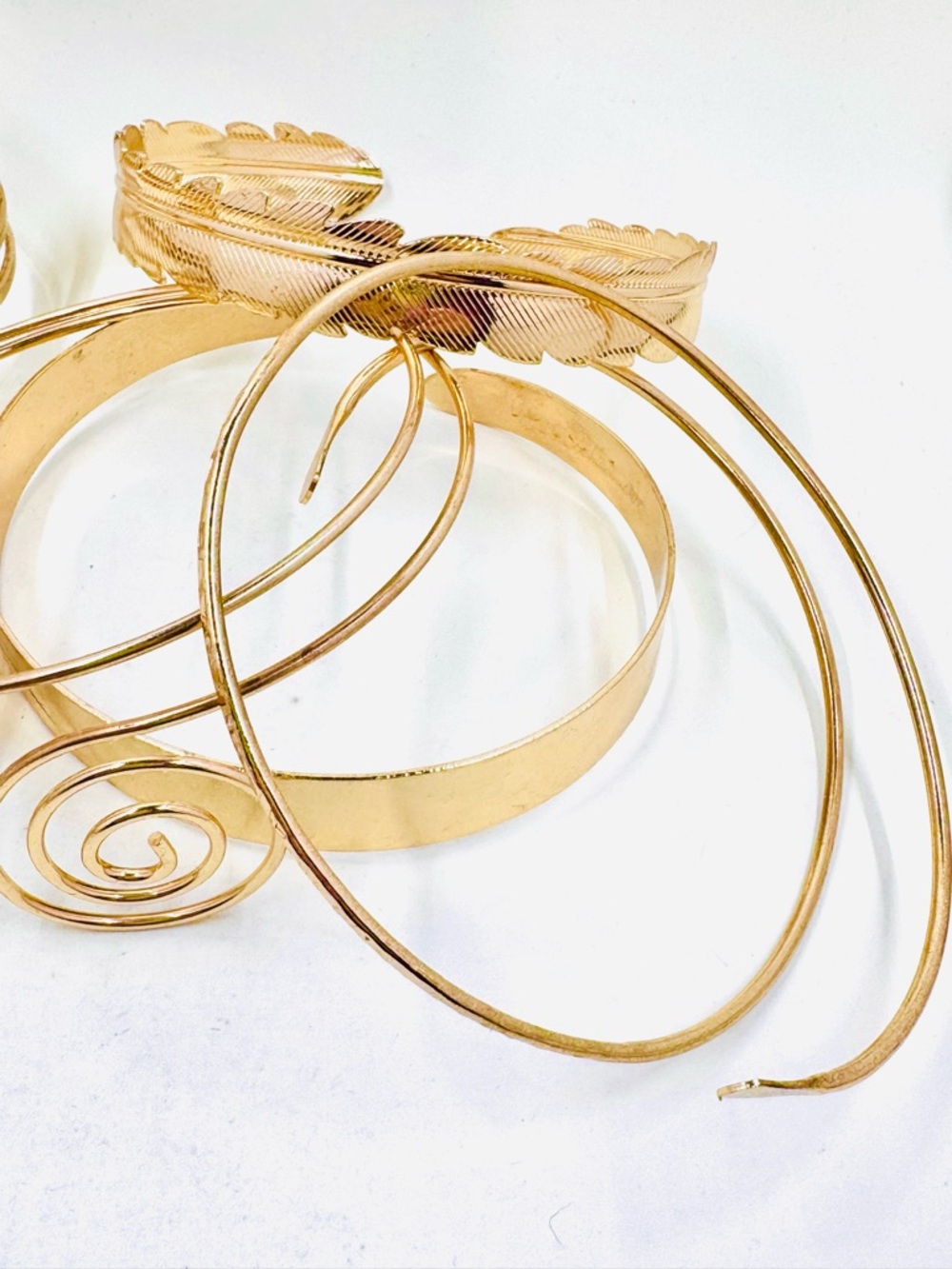 Gold Tone Leaf & Swirl Statement Arm Band Cuff Set of 6 - Picture 4 of 4